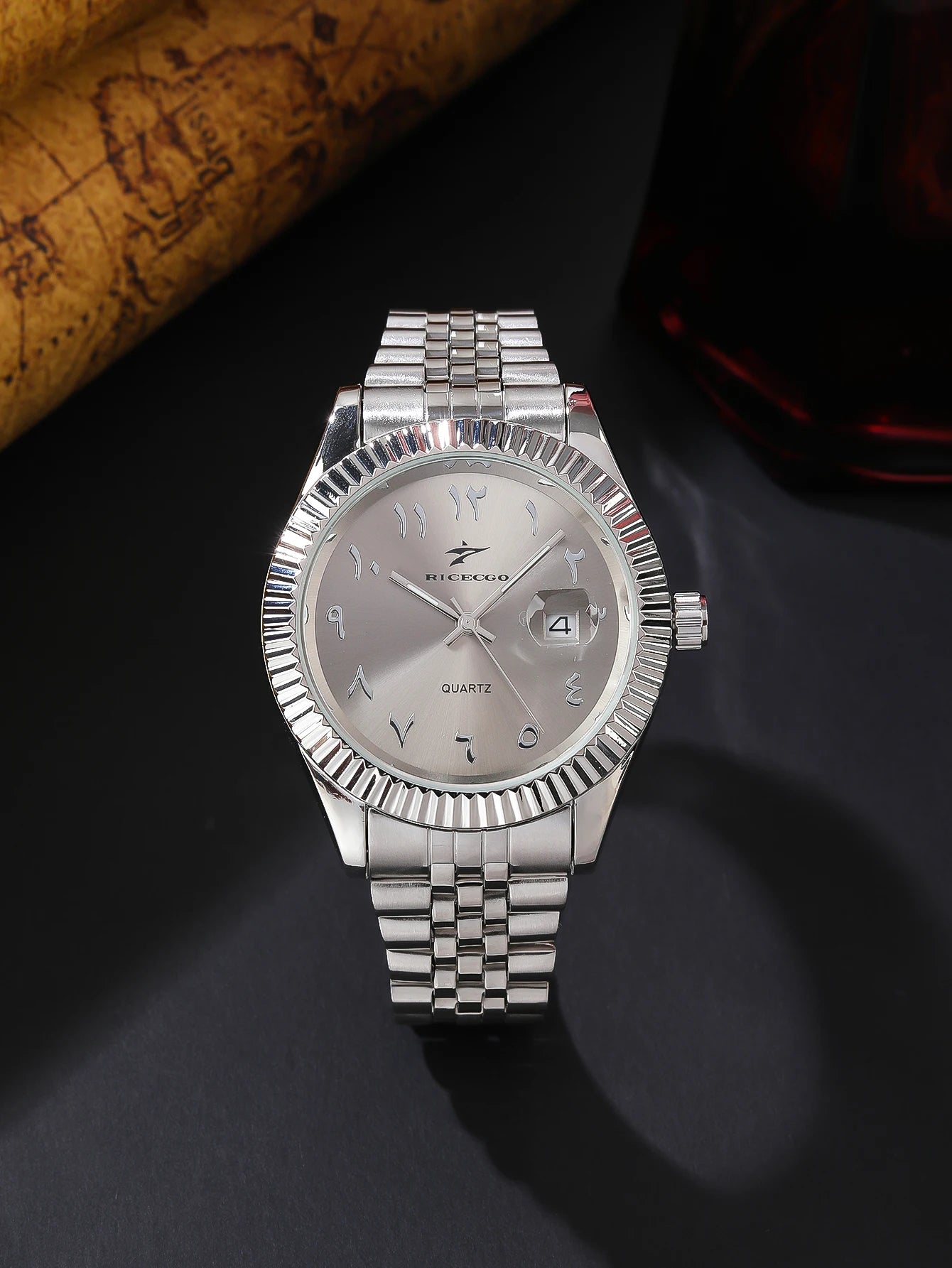 High-End Men's Classic Business Stainless Steel Alloy Case Glass Dial Quartz Watch Arabic Numeral Pointer Luxury Fashion Watch