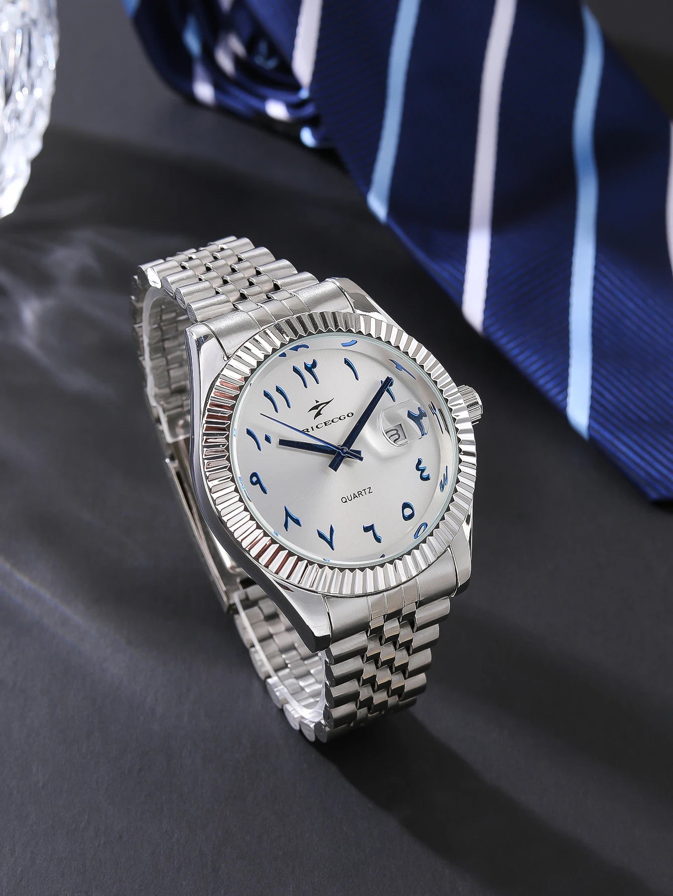 High-End Men's Classic Business Stainless Steel Alloy Case Glass Dial Quartz Watch Arabic Numeral Pointer Luxury Fashion Watch